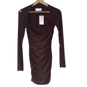 Doll House Los Angeles Long Sleeve ‎ Ruched  Bodycon Mini Dress Brown Size S NWT